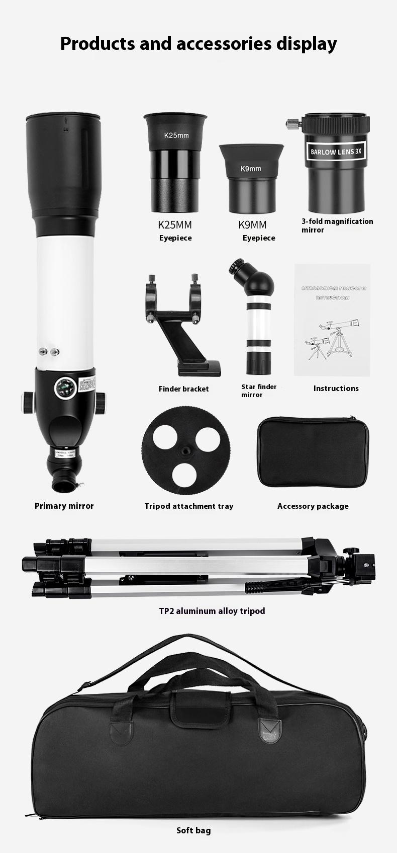 500x 90mm Aperture Refractor Mount Astronomical Telescope High Definition Magnification For Beginners Kid Adults Gifts outdoor camping travel Thanksgiving, Christmas, New Year gift