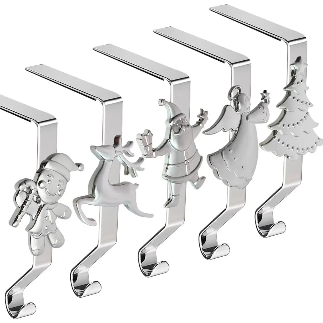 Christmas Stocking Holders for Mantle Set of 5, Reusable Christmas Stocking Hooks, No-Damage Xmas Hanger for Fireplace Mantle Grip Stand Christmas Decoration Ornaments Hanging Shelf Floor