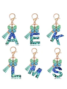 New Butterfly Letter Keychain, Resin Alphabet Shape Keyring with Tassel Bag Decoration, Elegant Car Hanging Pendant Gift for Women, Trendy Cute Keychain, Keychain for Bags