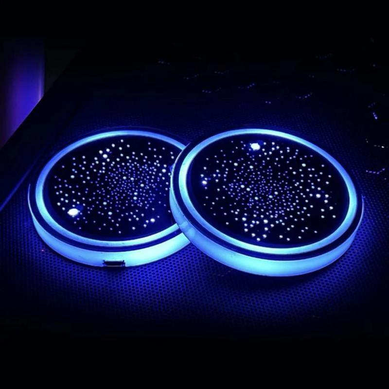 LED Cup Holder Light USB Rechargeable, 7 Color Changing Glow Interior Car Accessory, Non-Slip Cup Tray Ambient Lamp, Teenage Car Parts