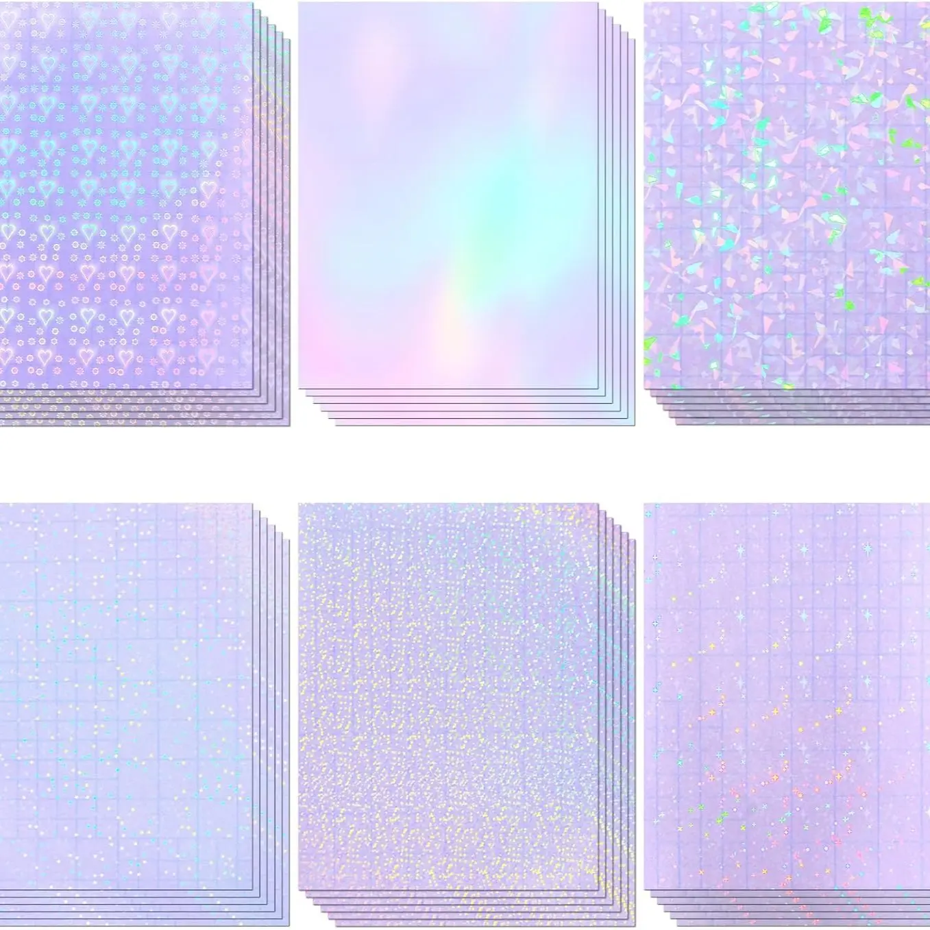30/60 Sheets Holographic Laminating Paper, Transparent Self-Adhesive Stickers, Scrapbook Stickers, Waterproof Cold Laminate Film, 8.25x11.7 Inches, 6 Styles