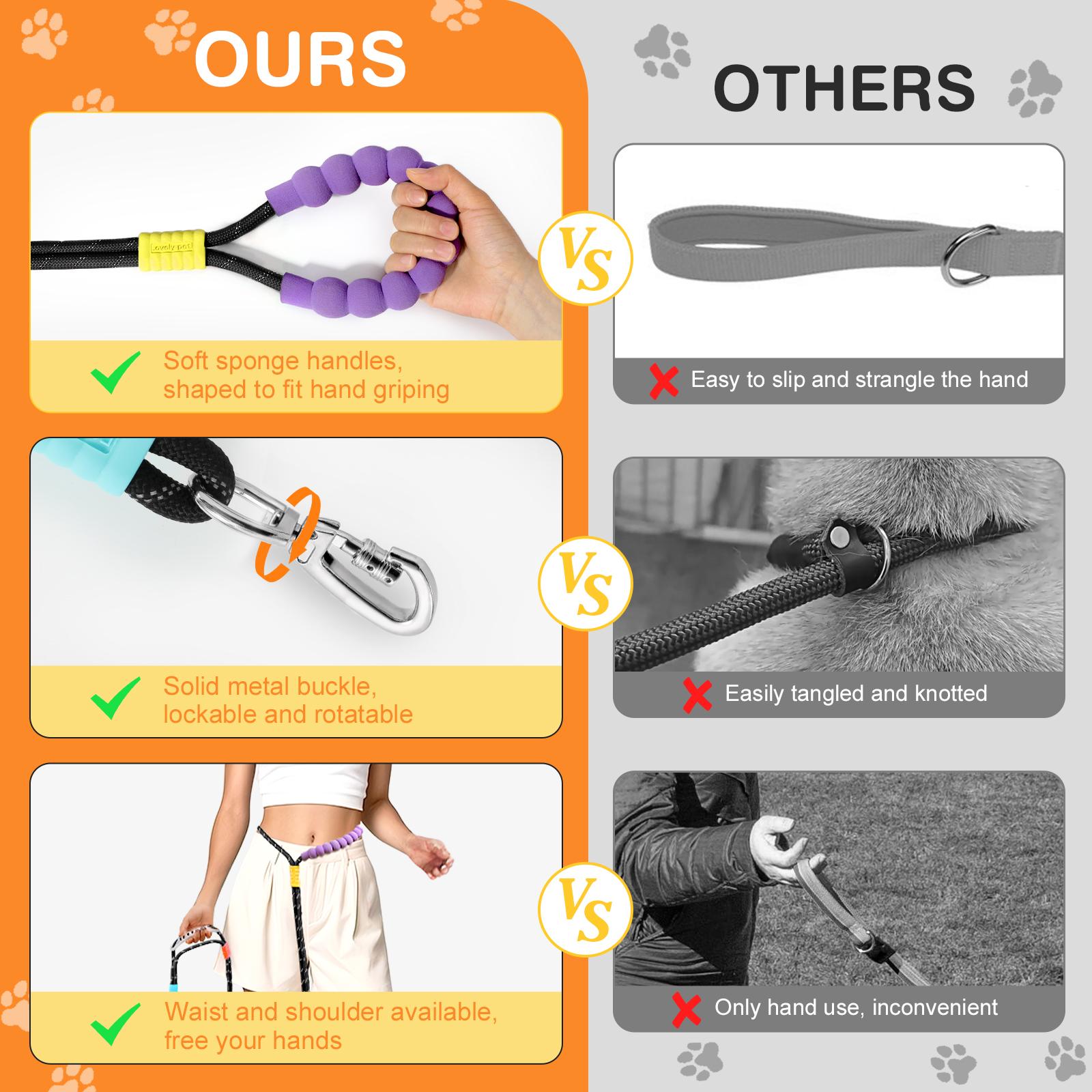 Pawaboo Hands Free Dog Rope Leash, Adjustable Waist , Crossbody Rope with Explosion-Proof Handle, Lockable Metal Clip,(66.87'' x 0.39'' x 0.39'')