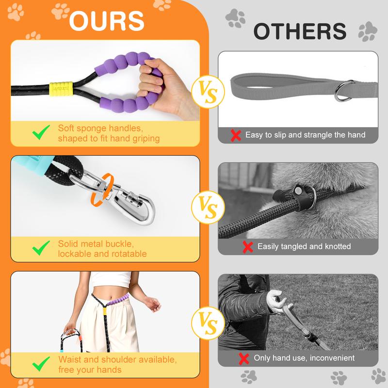 Pawaboo Hands Free Dog Rope Leash, Adjustable Waist , Crossbody Rope with Explosion-Proof Handle, Lockable Metal Clip,(66.87'' x 0.39'' x 0.39'')