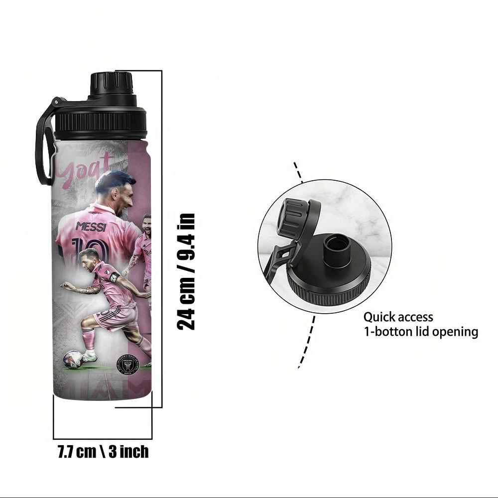 1pc 20/30oz Portable Travel Cup Featuring Dynamic Action Shots of Messi, Large Messi Stainless steel insulated water bottle with Handle, Ideal for Hot & Cold Drinks,tea and cold drinks. It is an ideal gift for fans and at social gatherings