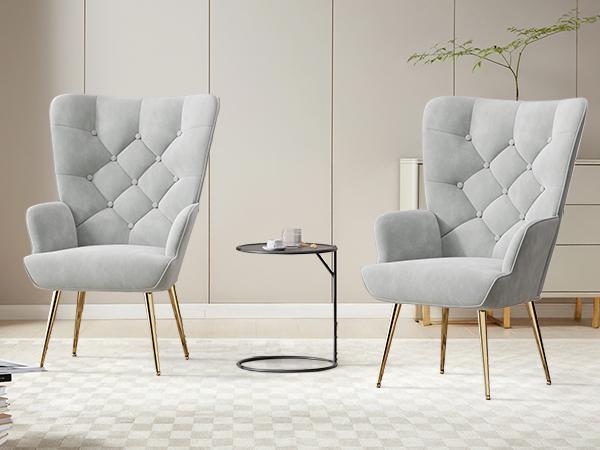 Mid Century Modern Accent Chair, barstools Upholstered Tufted Button Chairs, Living Room Reading Wingback Armchair, Side Chair for Living Room Bedroom vanity chair