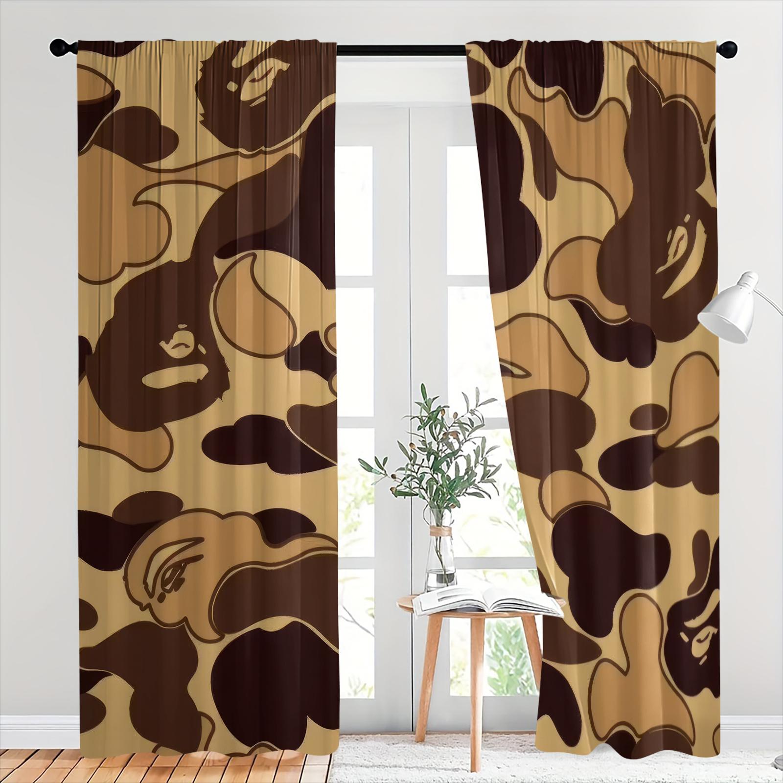 Trendy Black White Camouflage and Animal Silhouettes Curtains Home Decoration Curtain-Two-Piece Rod Pocket Design No Drilling Installation-Privacy Blocking Decorative Drape-Boys Bedroom/Designer Toy Display Room/Gaming Room Decor Window Drapes
