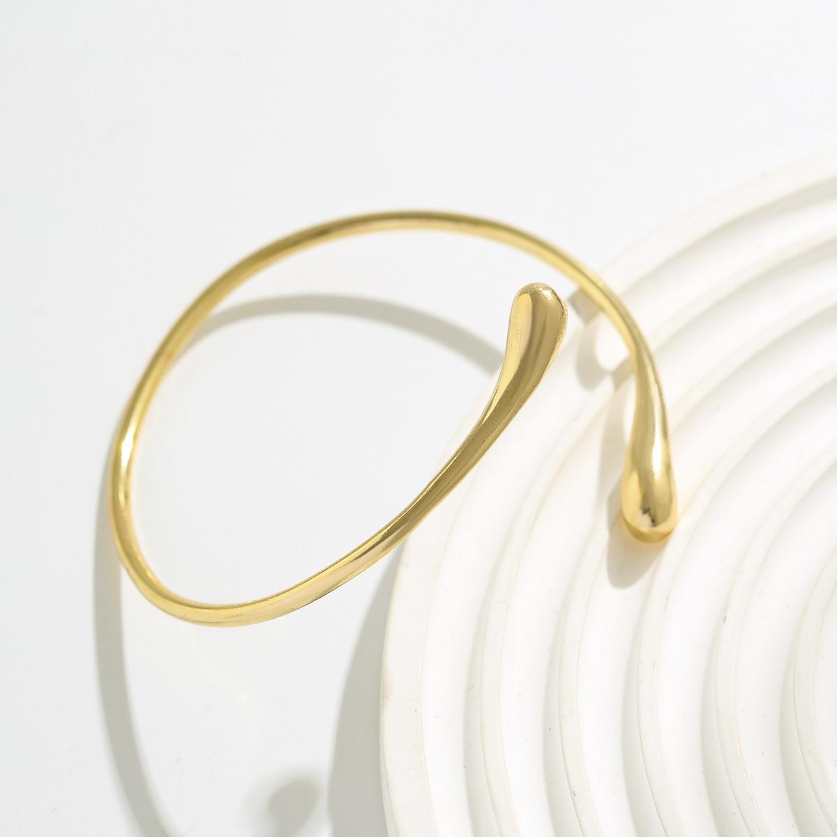 Minimalist Teardrop Open Cuff Bangle| 18K Gold Plated Smooth Polished Adjustable Bracelet for Women