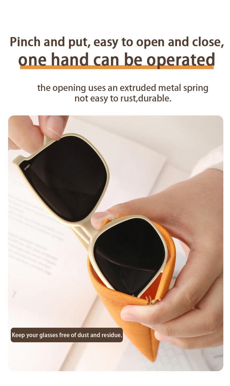 Leather Eyeglasses Cases PU Soft Sunglasses Pouch Squeeze Top Portable Glasses Cases for Men Women