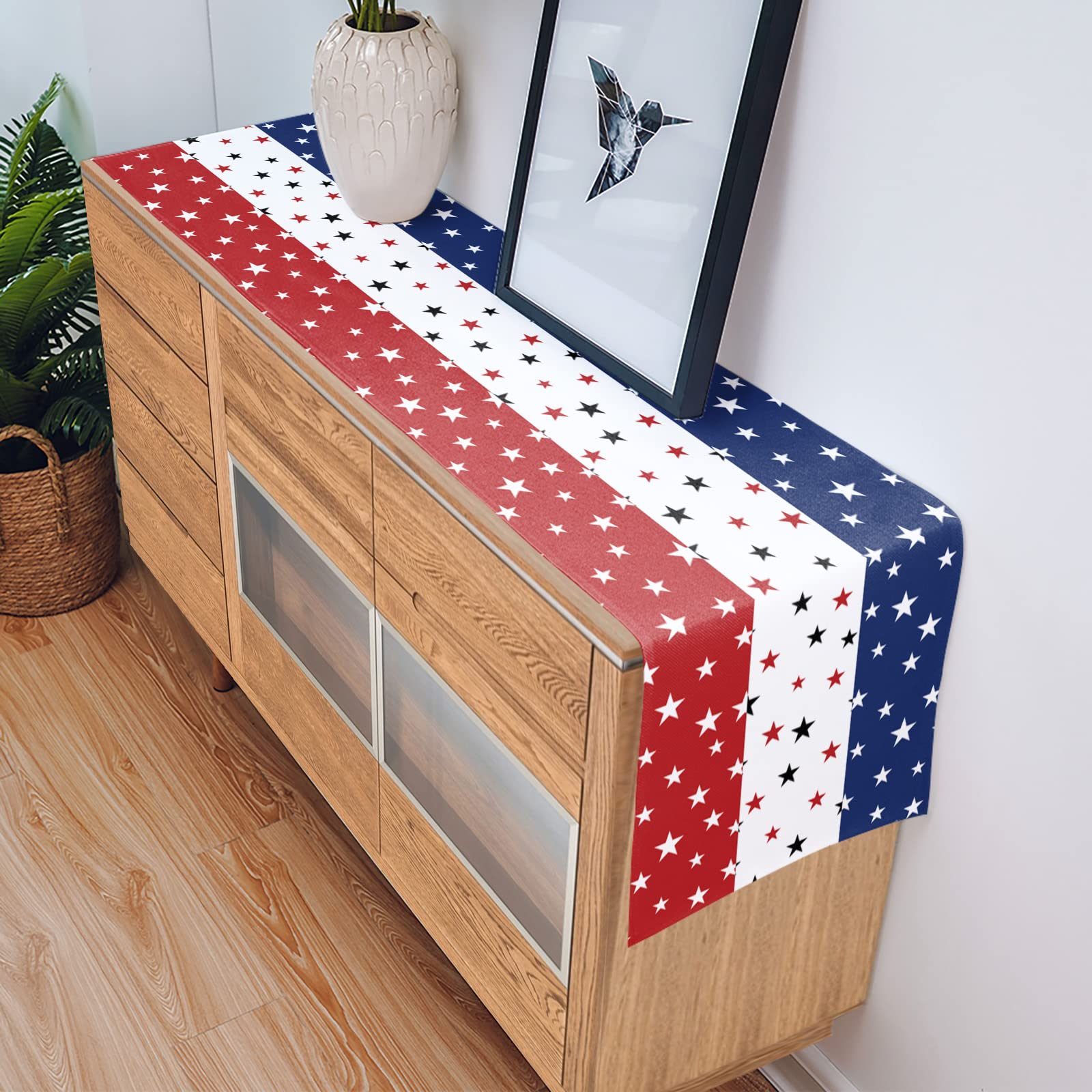 July 4th Table Runner, Patriotic Star Flag, Blue, Independence Day Decoration, Home Kitchen Dinner Table Decor