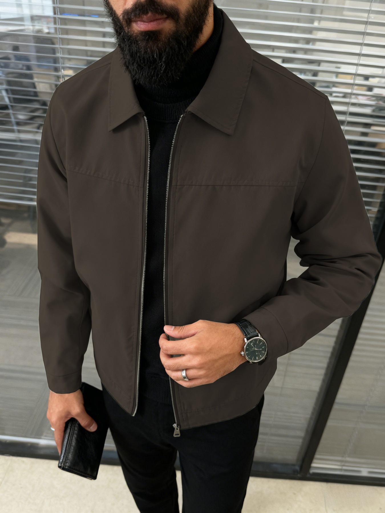 Men's collar casual jacket with zipper closure design, simple and light business style jacket, machine washable, 100% polyester fiber, easy to maintain fabric, suitable for daily leisure, work travel, and formal wear - Spring and Autumn