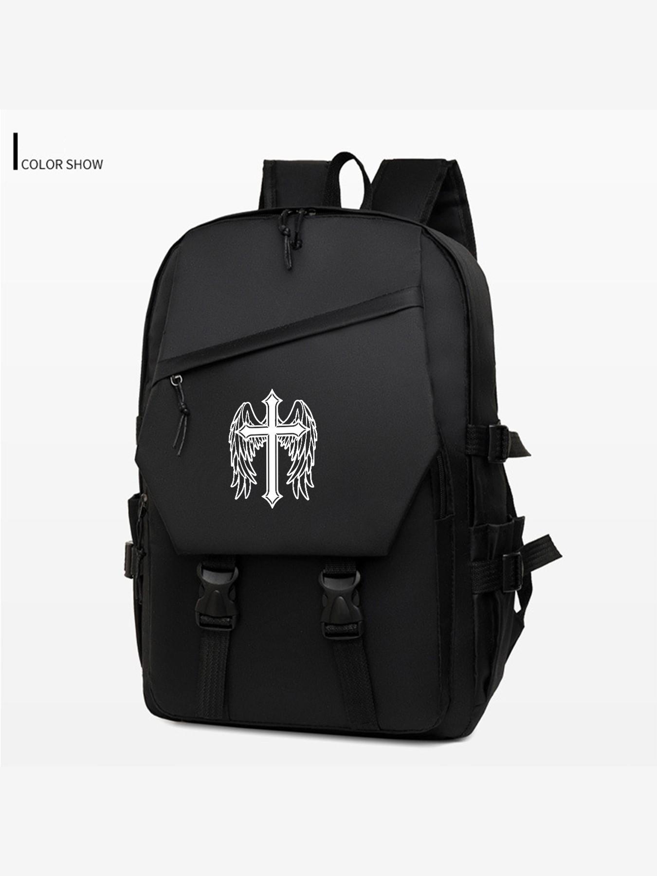 Cross Wings Print Backpack, Large Capacity Waterproof Laptop Bag, Casual School & Business Bag, Unisex, All Seasons