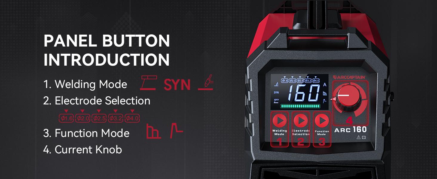 ARCCAPTAIN ARC160 110V/220V Stick Welder, [Large LED Display] 160Amp ARC Welding Machine with Synergic Control, IGBT Inverter Portable MMA Welder Machine with Lift Tig Hot Start, Arc force and Anti-Stick