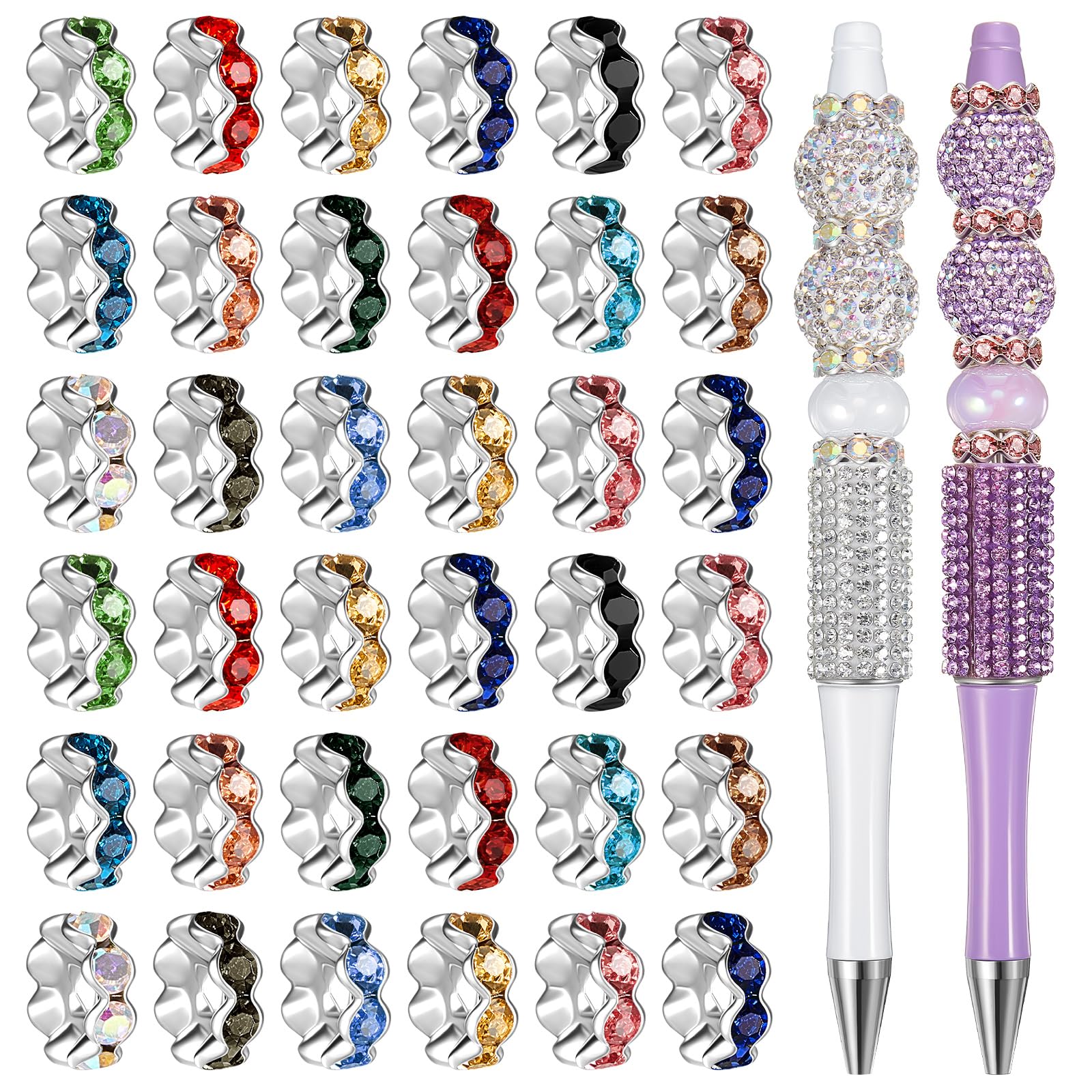 100 Pcs Large Hole Beads Multicolor Rondelle Spacer Beads for Pen Jewelry Making 12 mm Rhinestone Wave Spacer Beads European Beads for Bracelets Jewelry Beadable Pen DIY 100 Pcs Large Hole Beads Multicolor Rondelle Spacer Beads for Pen Jewelry Making 12 mm Rhinestone Wave Spacer Beads European Beads for Bracelets Jewelry Beadable Pen DIY