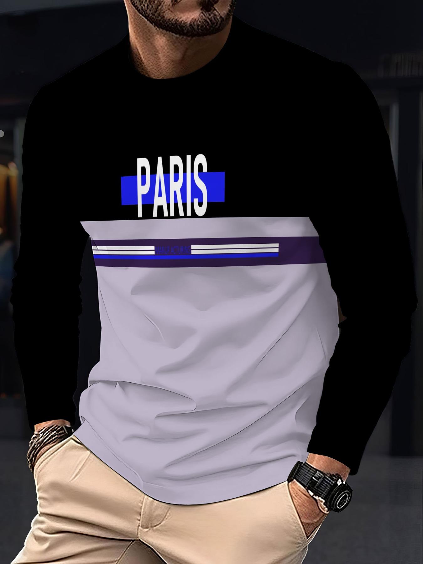 Men's Lheurystic 3D Digital Colorblock Long Sleeve T-Shirt, Casual Sporty Round Neck, Elastic Polyester Blend, Fall/winter