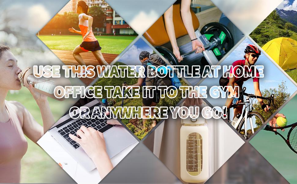 【WINSA】 64oz Glass Water Bolttles with Straw Half Gallon Large Motivational Water Bottle with Time Marker Sports Water Bottles with Silicone Sleeve and Handle Lid Water Jug for Gym Workout Leakproof Bpa Free Bottled Drinkware Cup