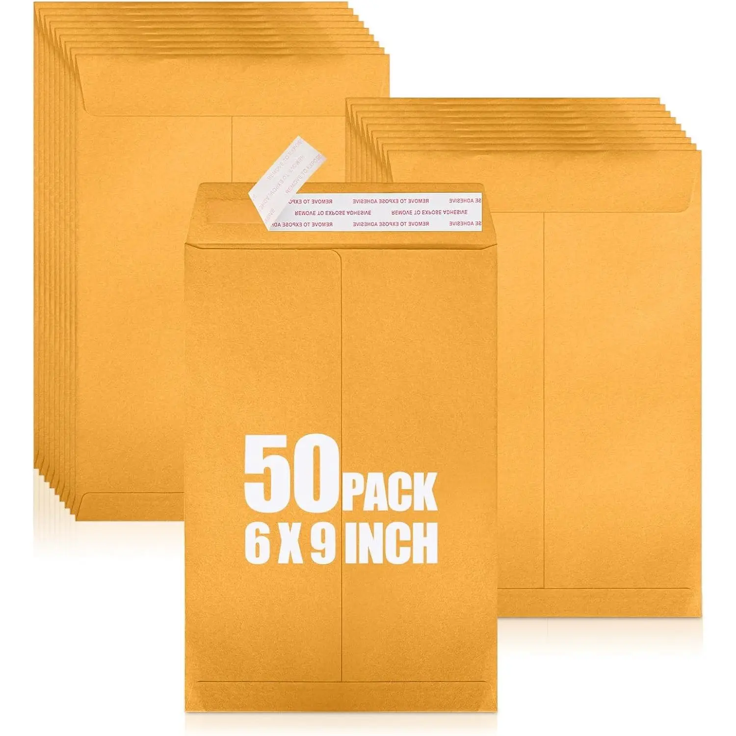 6x9 Catalog Envelopes 50 Pack, Yellow Kraft Manila Envelopes with Gummed Seal, Printable Bulk Mailers for Letters, Documents & Invitation Cards(Gift)
