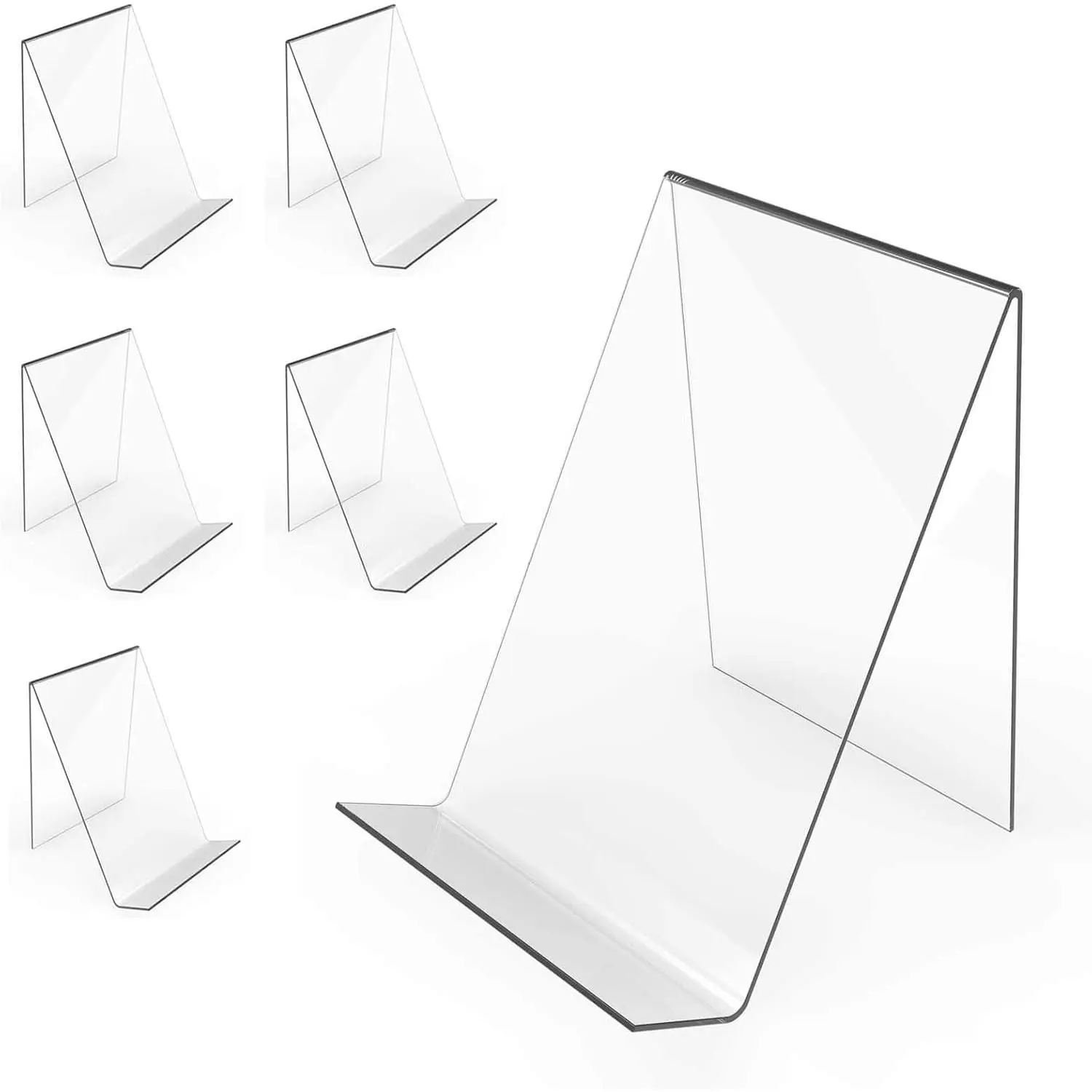 Acrylic Book Stand Without Ledge,6 Inch 6PC Clear Acrylic Display Easel Transparent Display Stand Holder Tablet Holder for Displaying Pictures,Books,Artworks, CDs