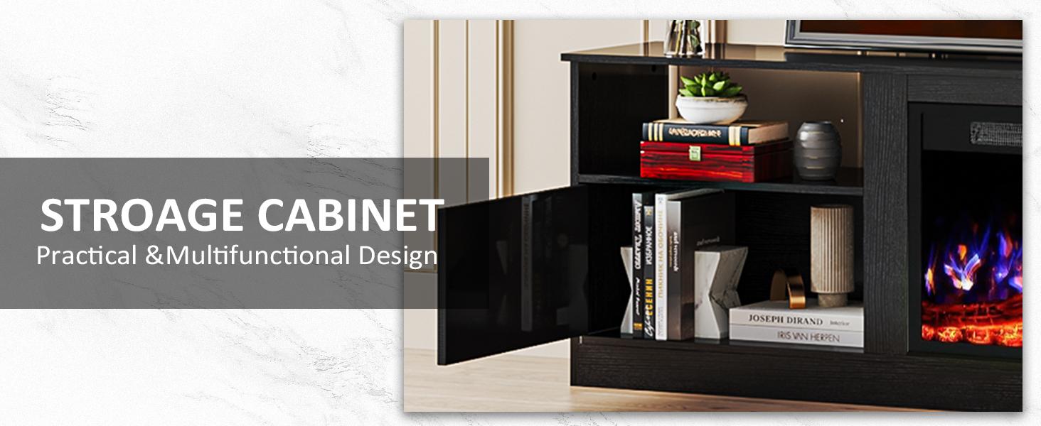 PUKAMI 70" Fireplace TV Stand with 23" Electric Fireplace for TVs Up to 80 inch, Modern LED Light Entertainment Center with High Gloss Storage Cabinet, Media TV Consoles for Living Room