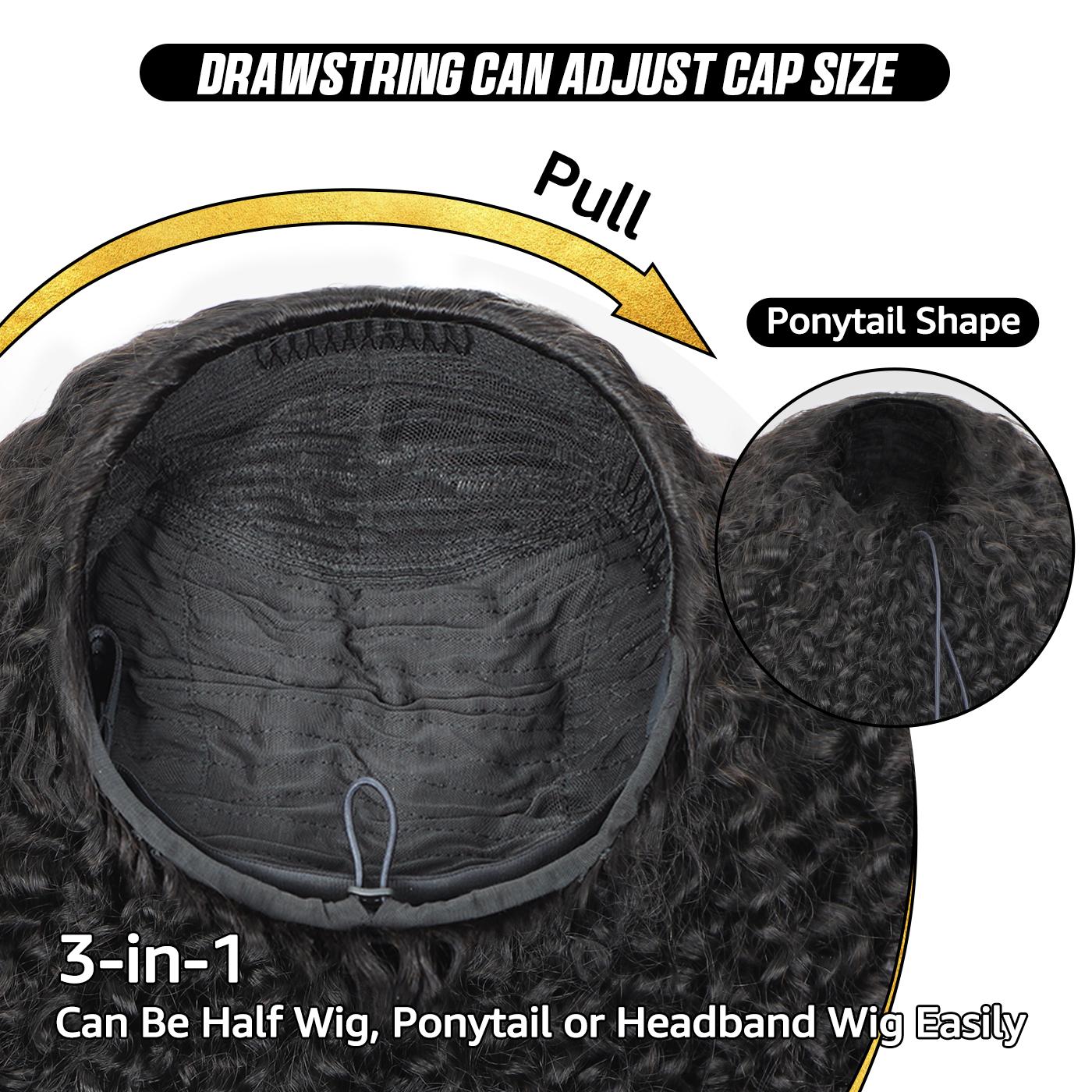 [3 In 1 Half Wig] OQ HAIR Kinky Curly Wear Go Half Wig 250% Density Seamless Flip Over Wig Invisible Hairline Glueless Human Hair Wigs Beginner Friendly Vacation Hair Blend Natural Hair Well Outdoorfun dealsforyoudays