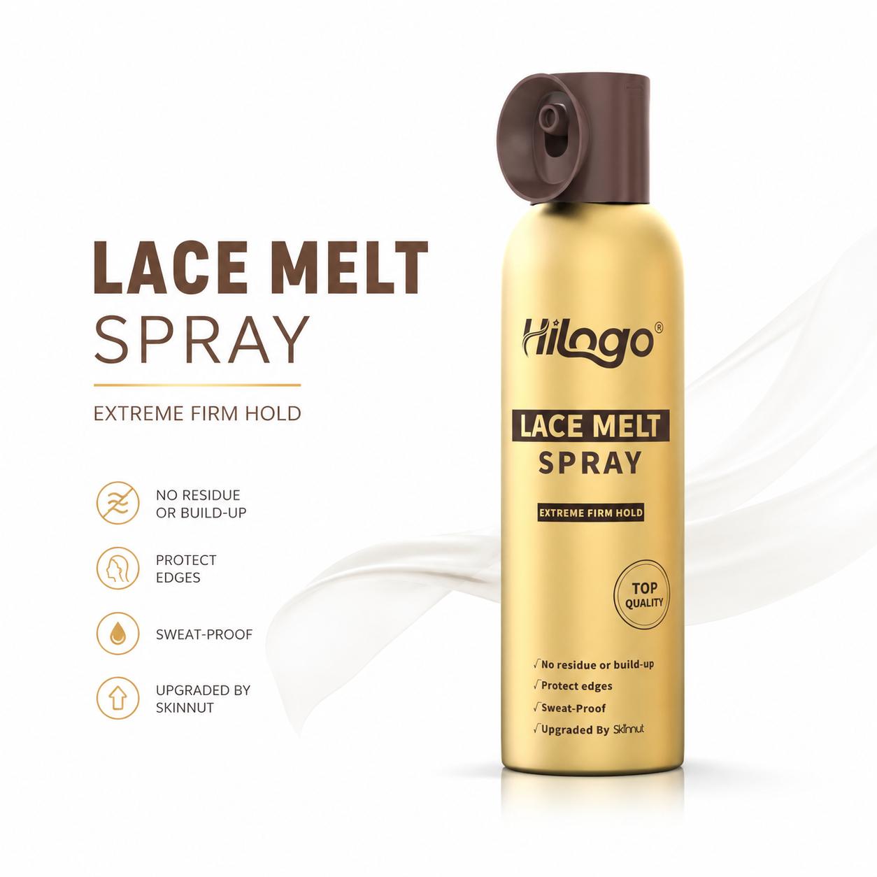 HILOGO Lace Melt Spray - Non-Toxic Aerosol Can Lace Wig Adhesive, Mild & Extra Strong Hold for Invisible Natural Hairline, Sweatproof for Smooth Finish, 180ml/6.09fl oz Single Item Haircare (3-Year Shelf Life), Daily, Yes