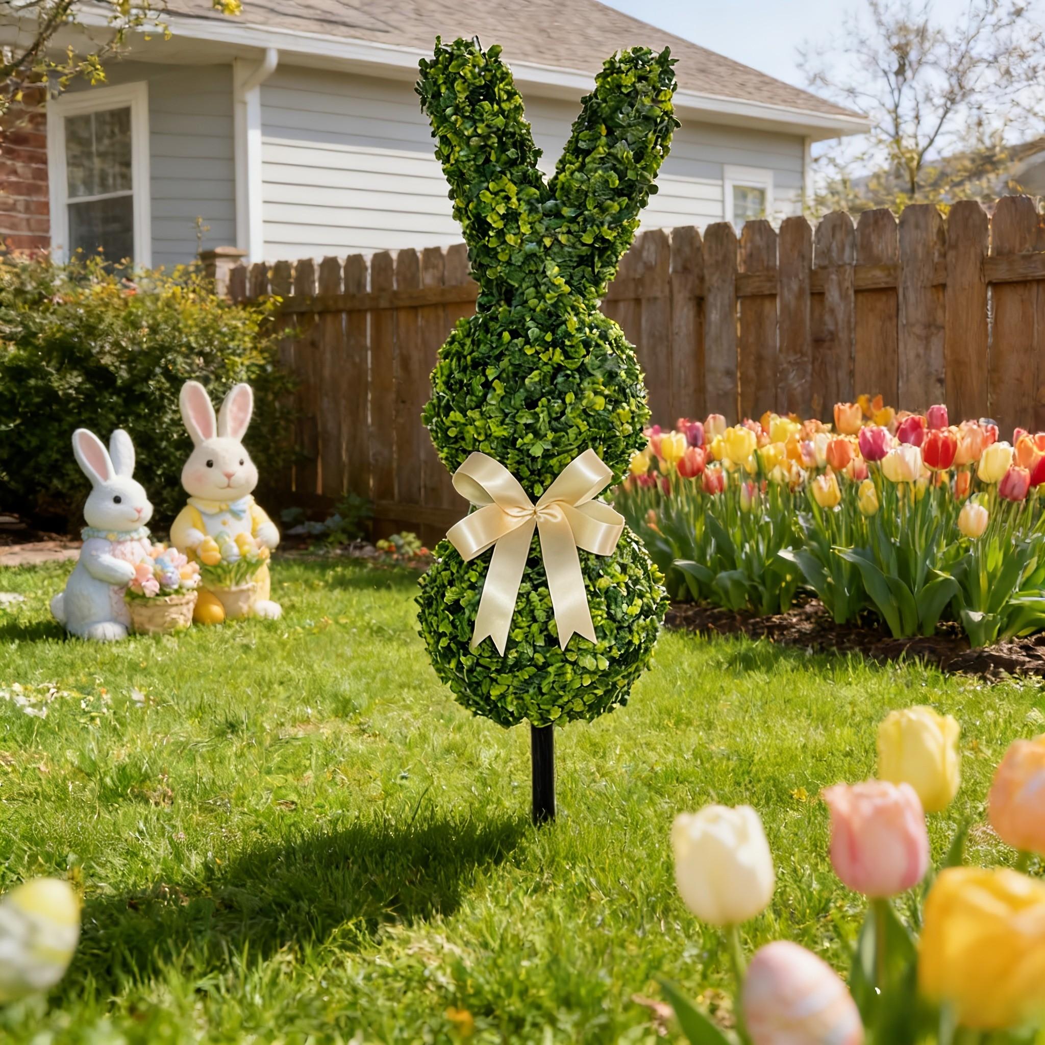 Artificial Easter Bunny Shaped Plastic Trimmed Tree, Cute Rabbit Topiary Plant Boxed, Home Garden Decor, Easter St Patrick's Day Decoration