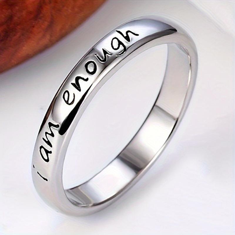 Women's Stainless Steel "I Am Enough" Inspirational Engraved Round Band Ring, Plain Simple Elegant Metal-Coated Fashion Jewelry, Multi-Size Band Rings for Casual Wear