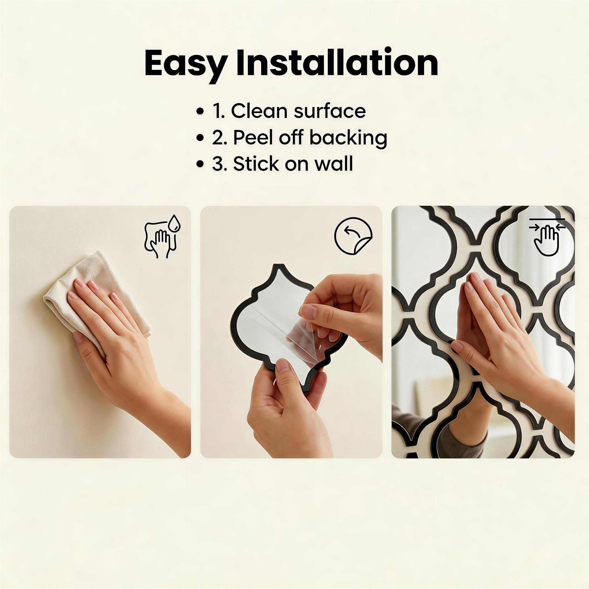 9pcs/12pcs Moroccan Style Artistic Mirror Set, Classic Wall-Mounted, Plastic Frame, Polished Ends, Ideal for Bathroom, Living Room, Hallway Decor