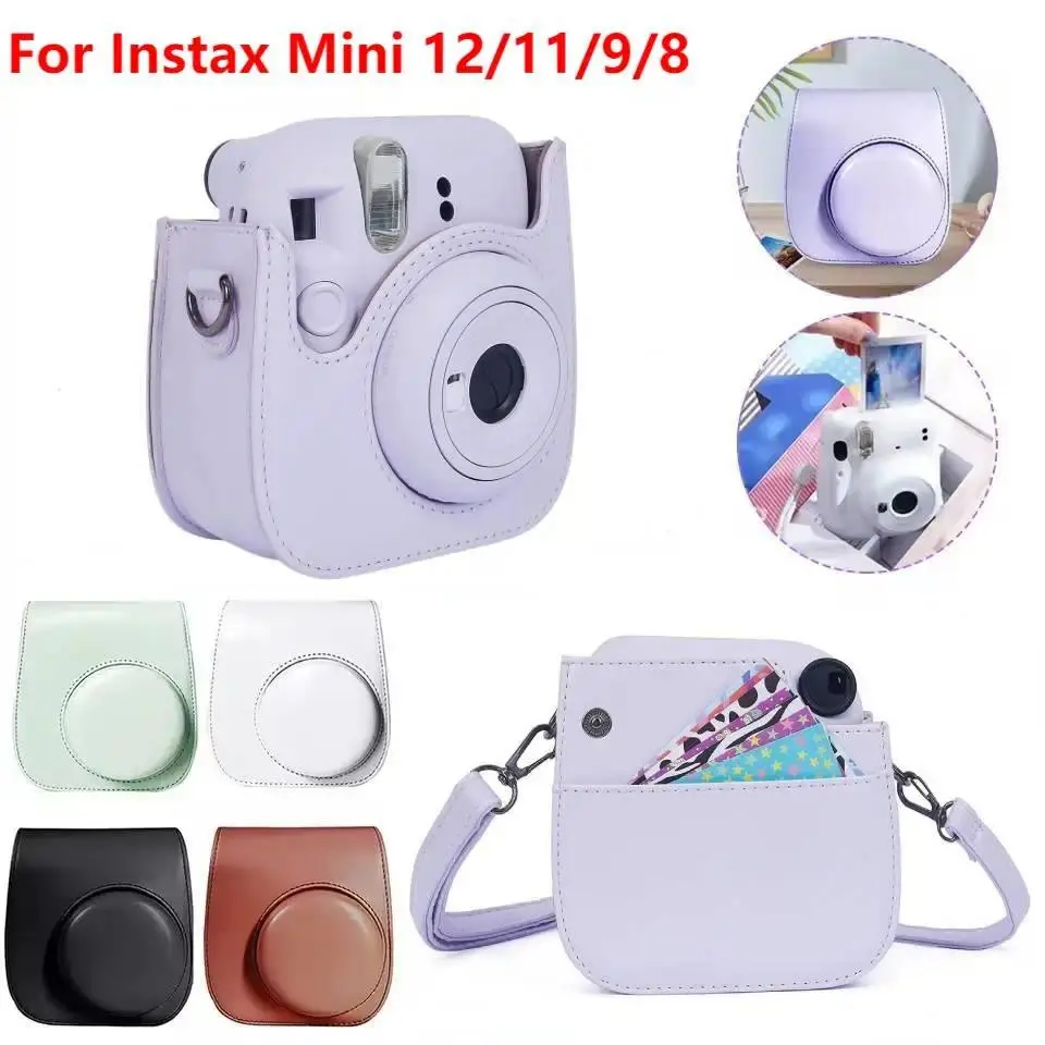 PU Leather Soft Magnetic Instant Camera Case with Protection, Shoulder Bag Travel Carrying Storage Accessory for Fujifilm Instax Mini 12/11/9/8+/8 Cameras
