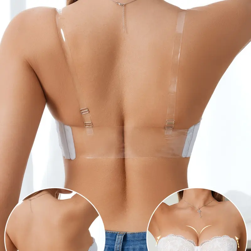 Women's Strapless Underwire Lace Backless Bra, Adjustable Strap Underwire, Push Up Invisible Medium Support, Supportive Underwire, Multiway Detachable Straps Breathable Lace, Cross back,Daily Wear Backless, Chic, Elegant, Womenswear, Convertible Bra