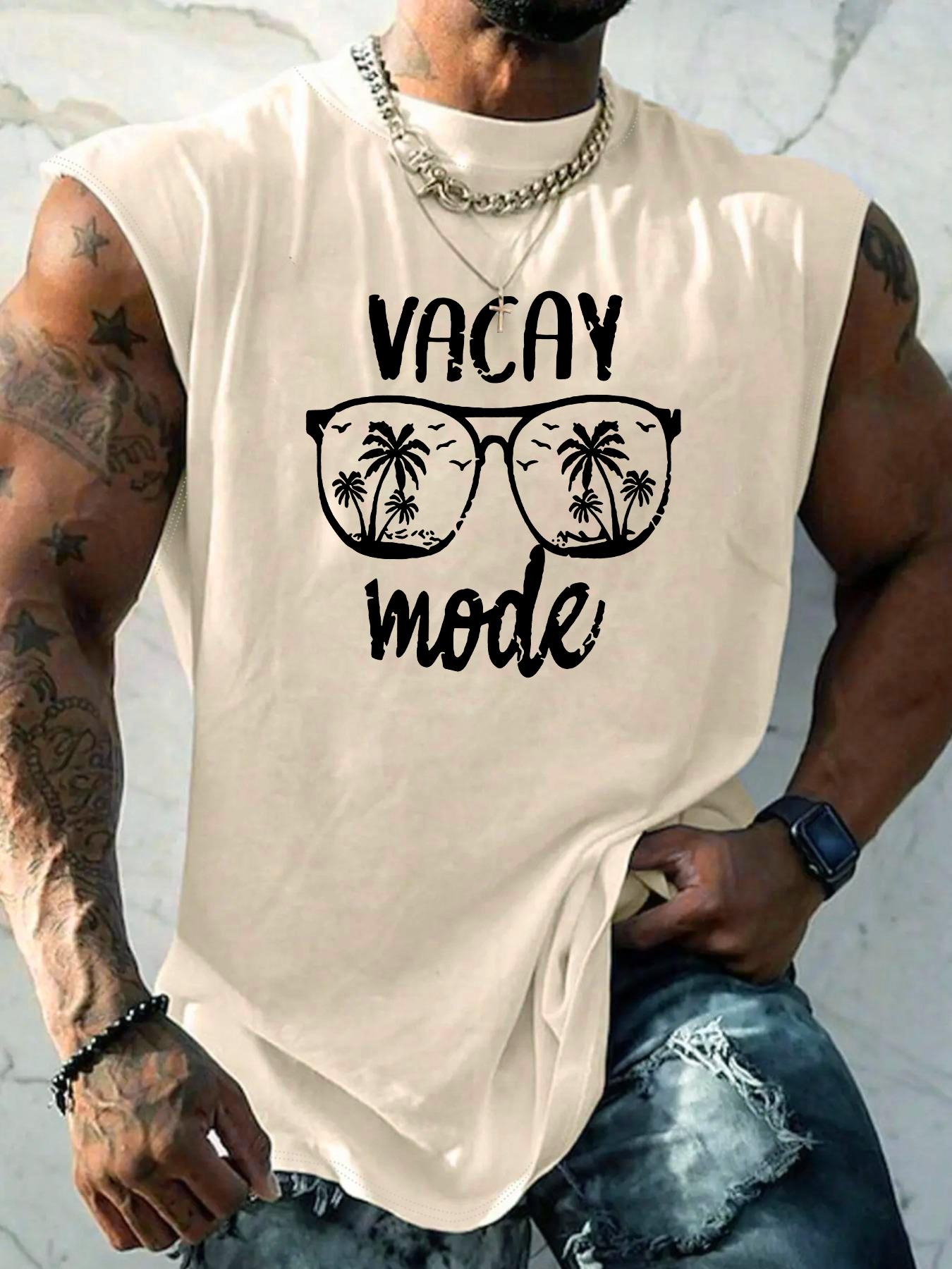 Men's Regular Fit Palm Tree Print Tank Top, Casual Comfy Sleeveless Top for Summer, Fashion Men's Clothes for Beach Vacation, Menswear, Sleeveless Tank Tops