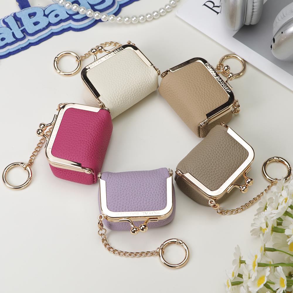 Royal Bagger Genuine Leather Mini Coin Purse, Solid Color Kiss Lock Change Pouch, Casual Style Small Storage Bag for Women 1894 SpringStatements