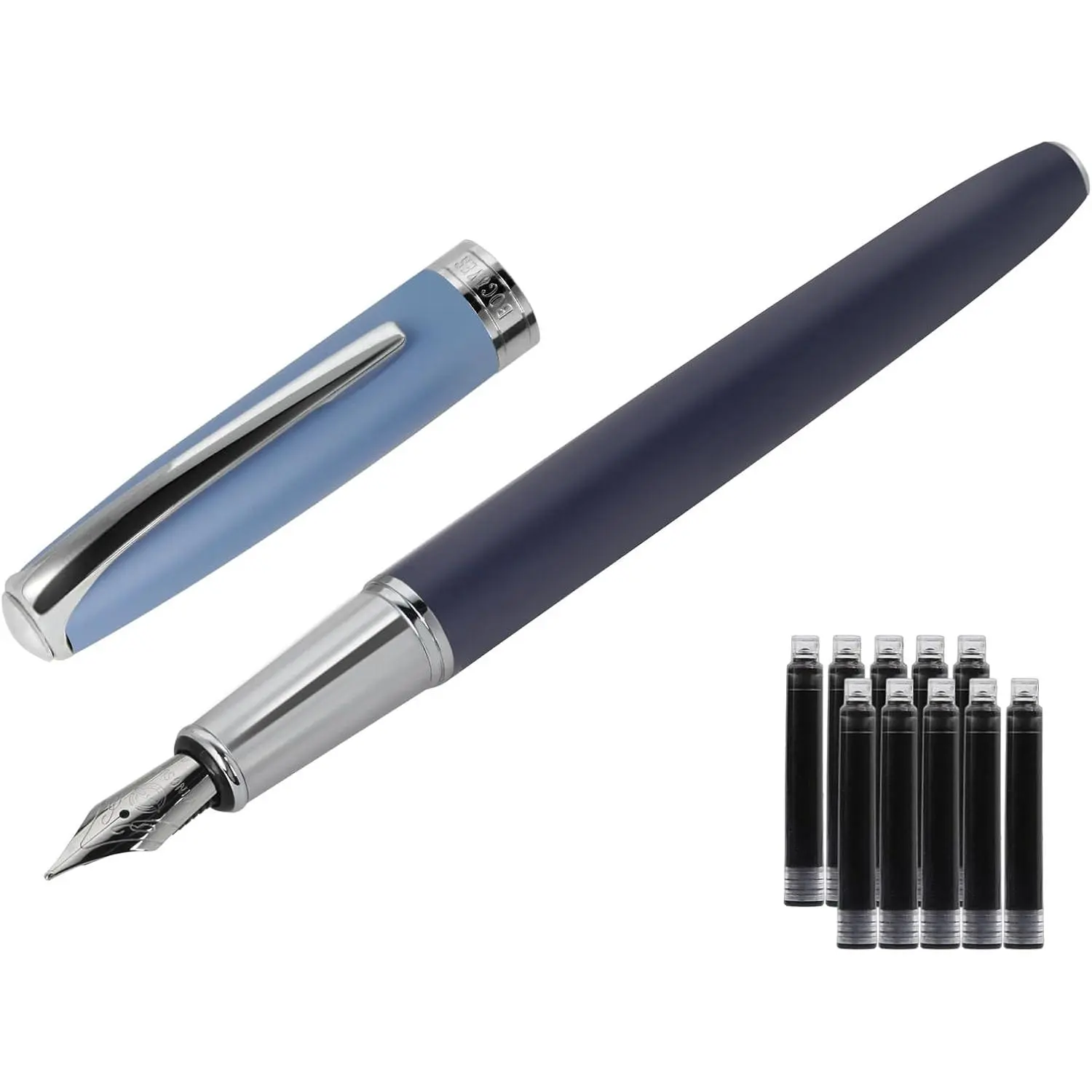 Contrast Color Fountain Pen Set - Medium Nib, Refillable Fancy Pens Box (Blue)