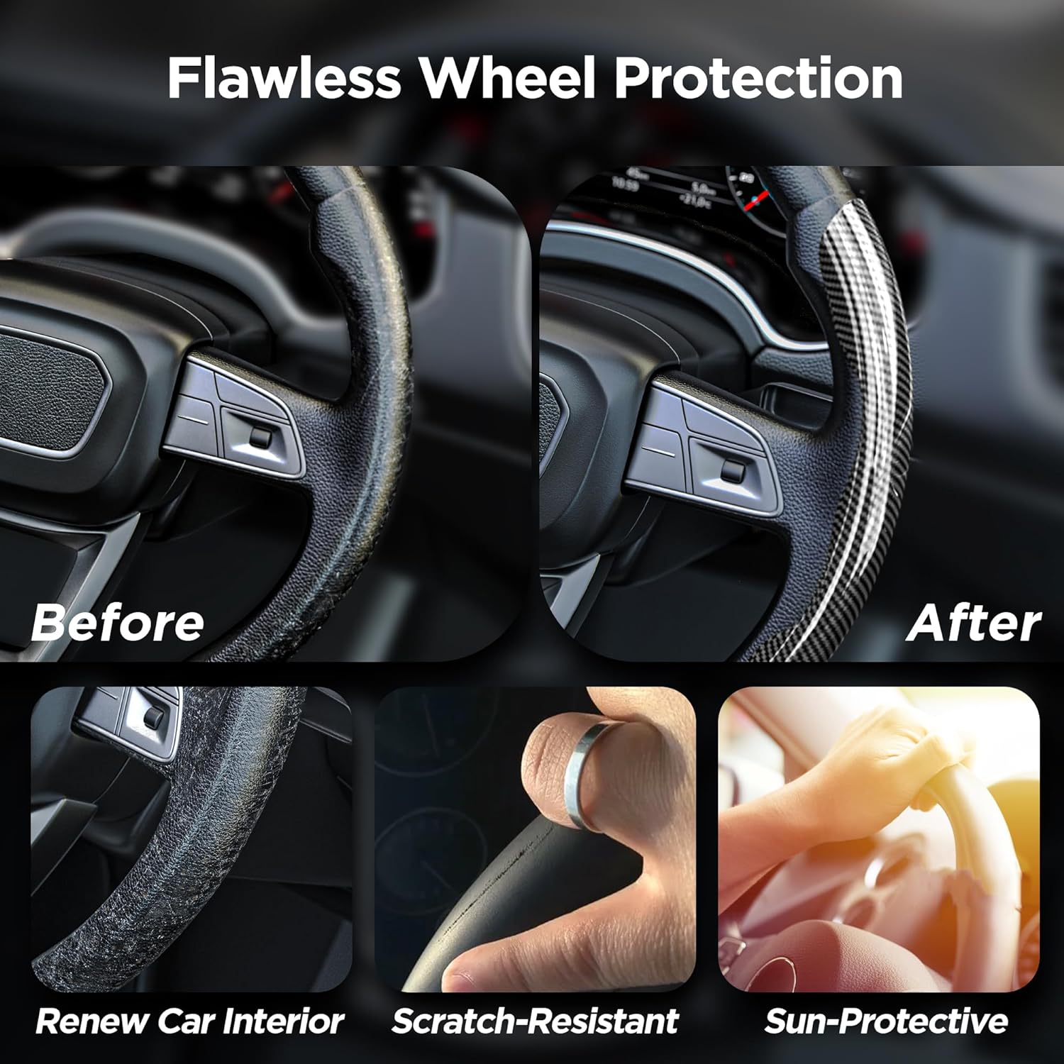 CROSSDESIGN Universal 15" Steering Wheel Cover, Car Anti-Skid Steering Wheel Cover 2pcs, Steering Wheel Grip Protector,Compatible with Most Car, Trucks, SUV, sedans,Decor Gadgets for car，Car Accessories