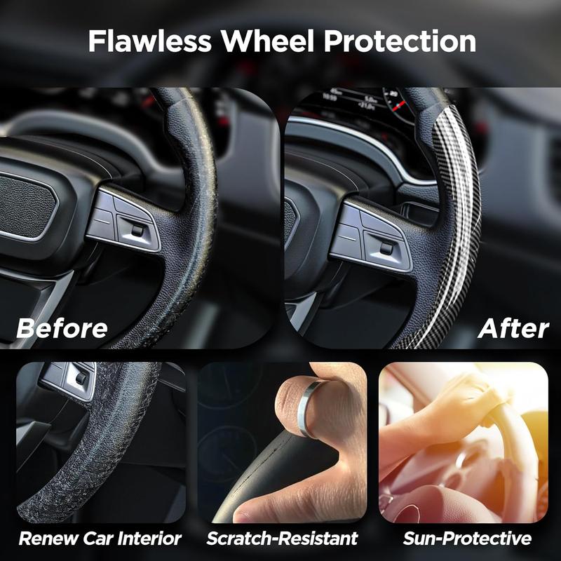 CROSSDESIGN Universal 15" Steering Wheel Cover, Car Anti-Skid Steering Wheel Cover 2pcs, Steering Wheel Grip Protector,Compatible with Most Car, Trucks, SUV, sedans,Decor Gadgets for car，Car Accessories