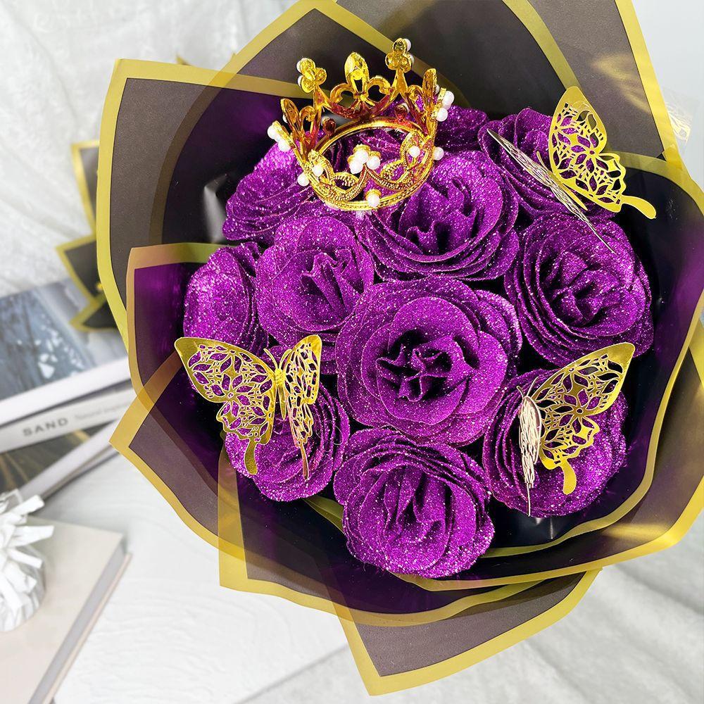 24/36 Pcs Glitter Roses Bouquet DIY Fake Flowers Set with 3D Butterflies Crown Alphabet Stickers Ribbon Mother's Day Gift for Mom Girlfriend Wife Women Valentine's Day Birthday Engagement Wedding Anniversary Graduation Gift TikTok Viral Aesthetic Craft