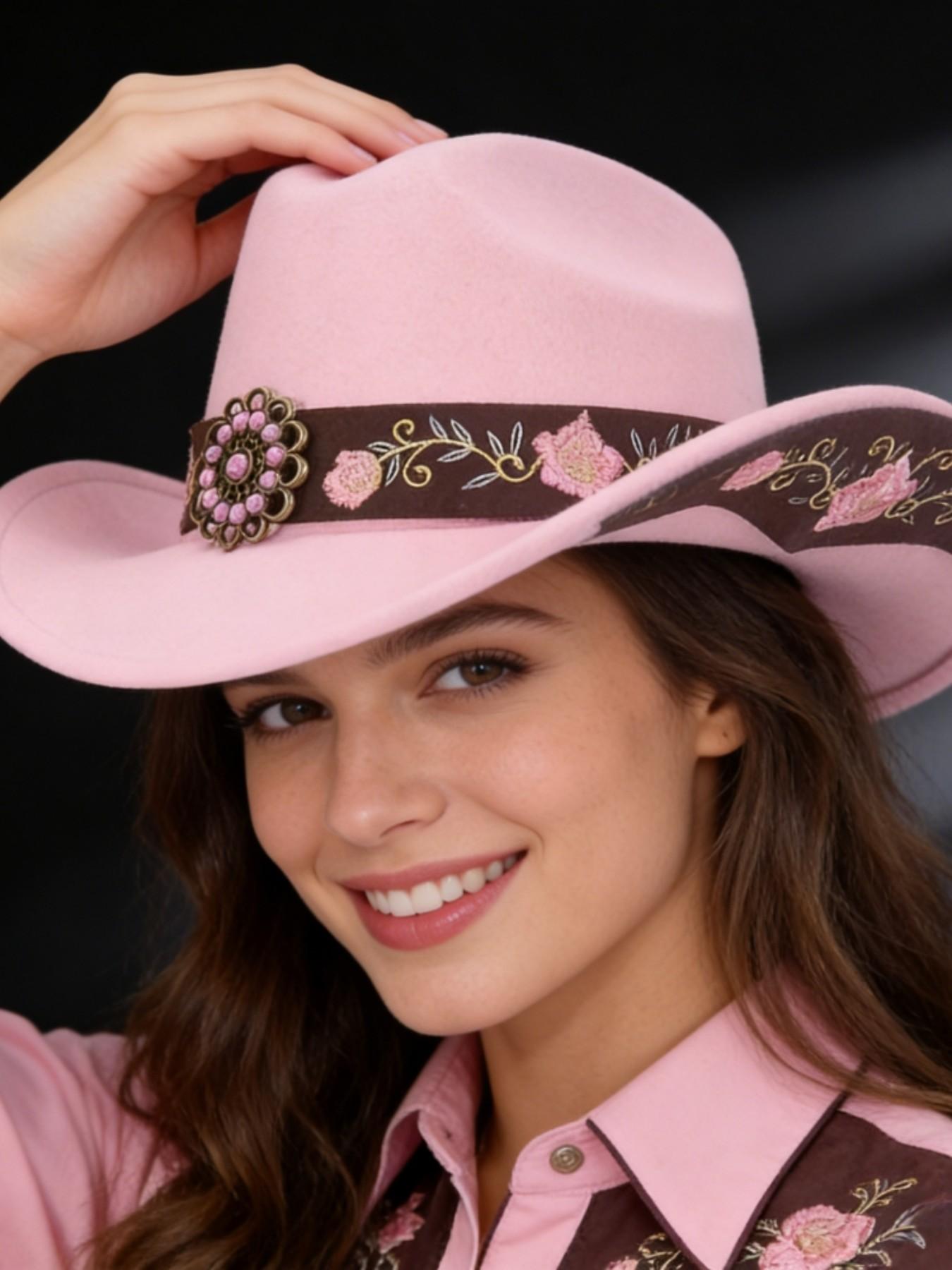 Elegant Embroidered Floral Western Hat, Perfect for Outdoor Leisure, Dance Parties, Jazz Hats, Stylish Cowboy Accessory