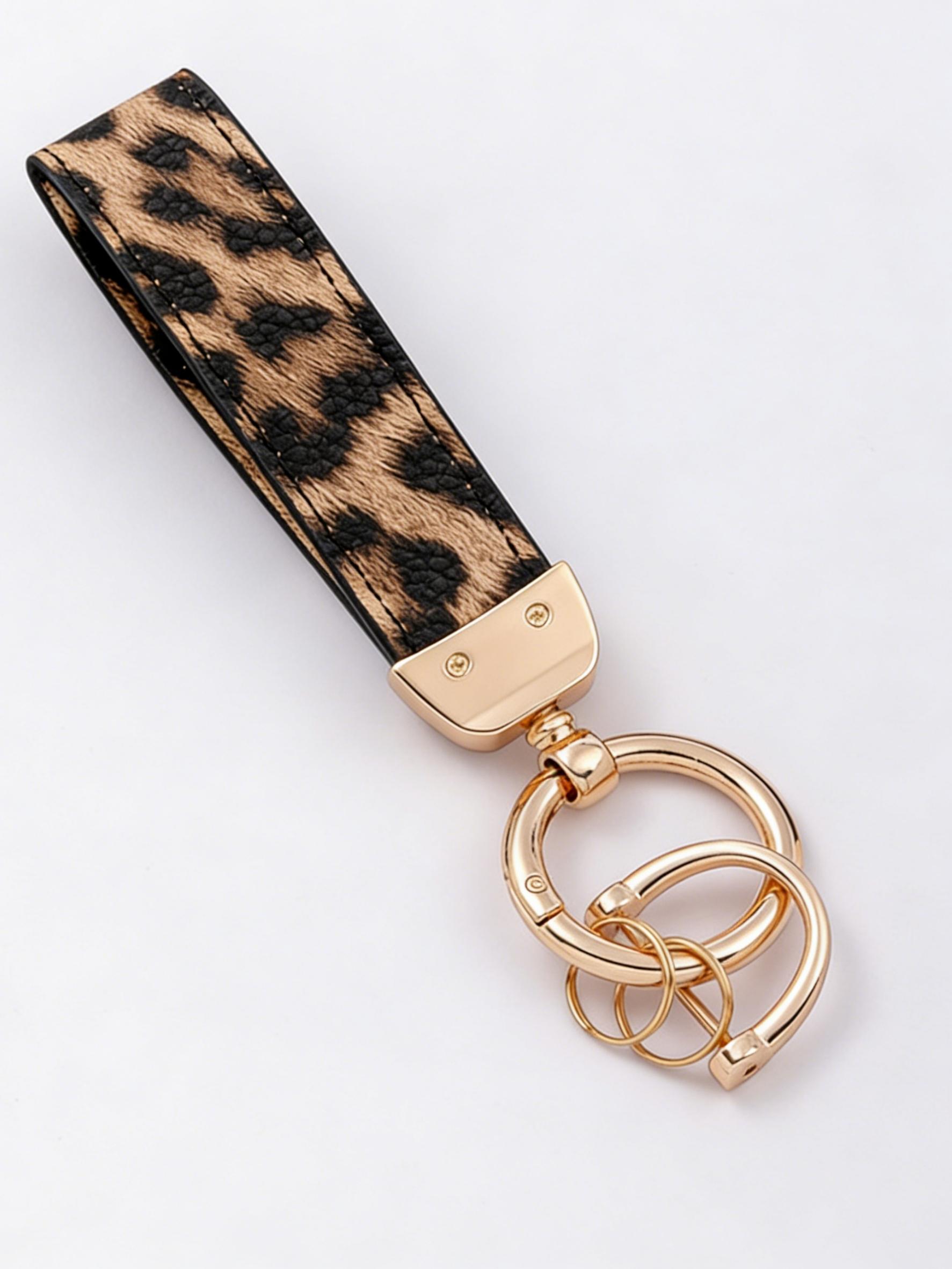 Leopard Print Zinc Alloy Car Keychain, Scratch-Resistant Wear-Resistant Fade-Proof, Unisex Hanging Decor, Multi-Scene Use