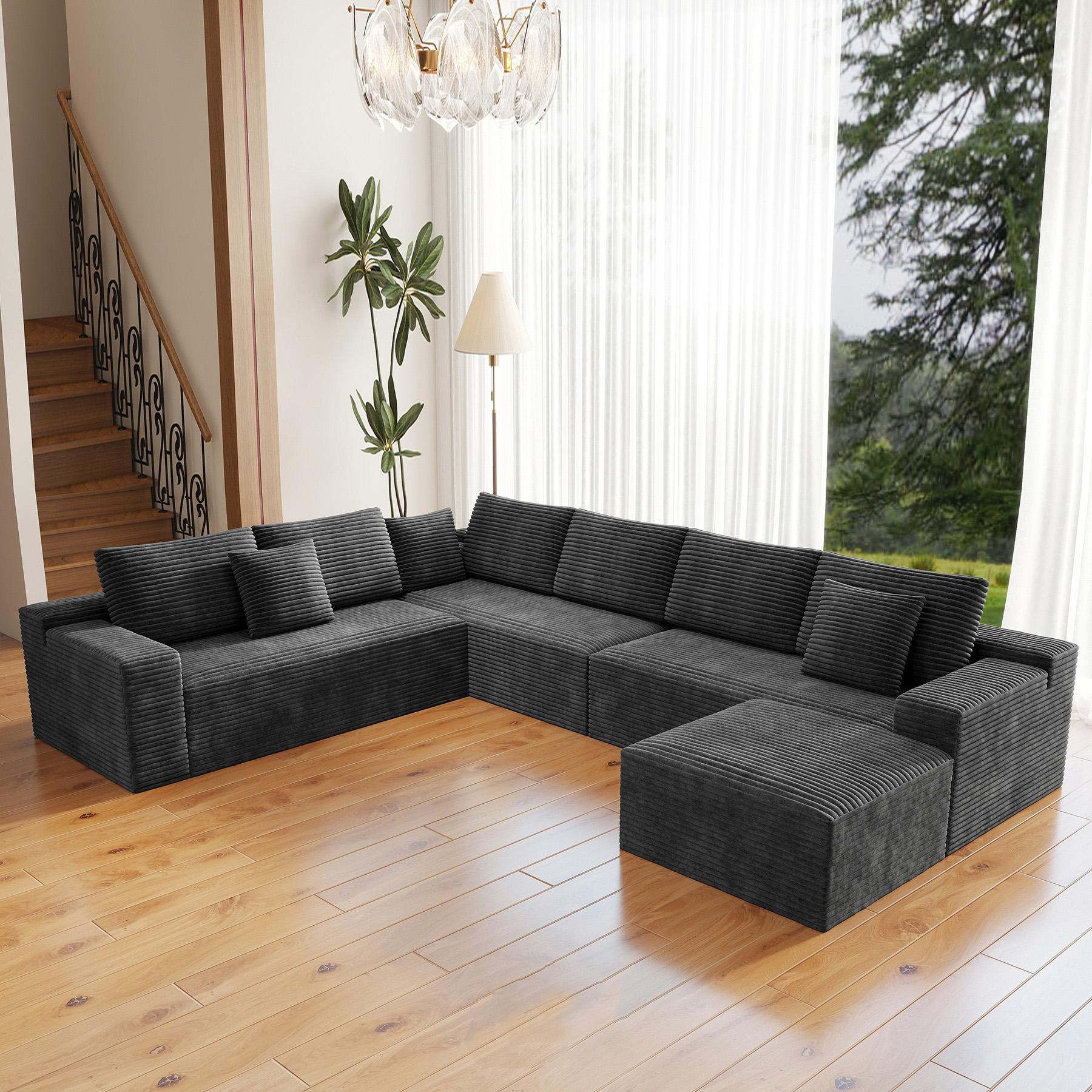 Oversized 8 seater Sectional Cloud Couch for Living Room, Modular Floor Sofa with Plush Flannel, No Assembly Required, Big Comfy Couches Set with Fluffy Memory Foam, Stupendous U Shaped Sofas with Chaise