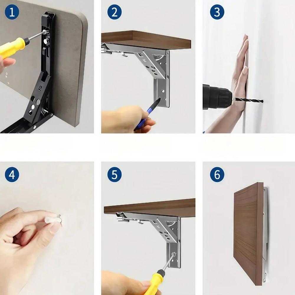 Heavy Duty Adjustable Wall Mount Shelf Brackets Set, Foldable Rustproof Space Saving Kitchen Storage Rack, Easy Install Corrosion Resistant Industrial Grade Extendable Shelf Support for Indoor Outdoor Use, Wall Mounted Shelf