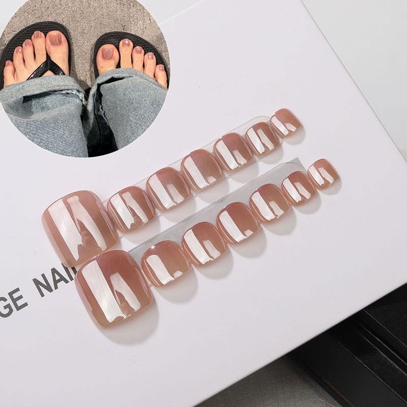 14-Piece Gradient Nude Toe Nails, S/m/l Sizes, Includes Jelly Glue & File, Removable Square Nail Art Stickers, Perfect for Festivals
