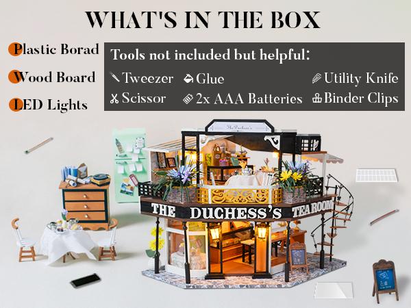 CUTEBEE DIY 3D Dollhouse Kit The Duchess's Tea Room – Miniature Wooden Tea House with Furniture, Dust-Proof and Handmade Decor | Holiday, Christmas and Black Friday Gift