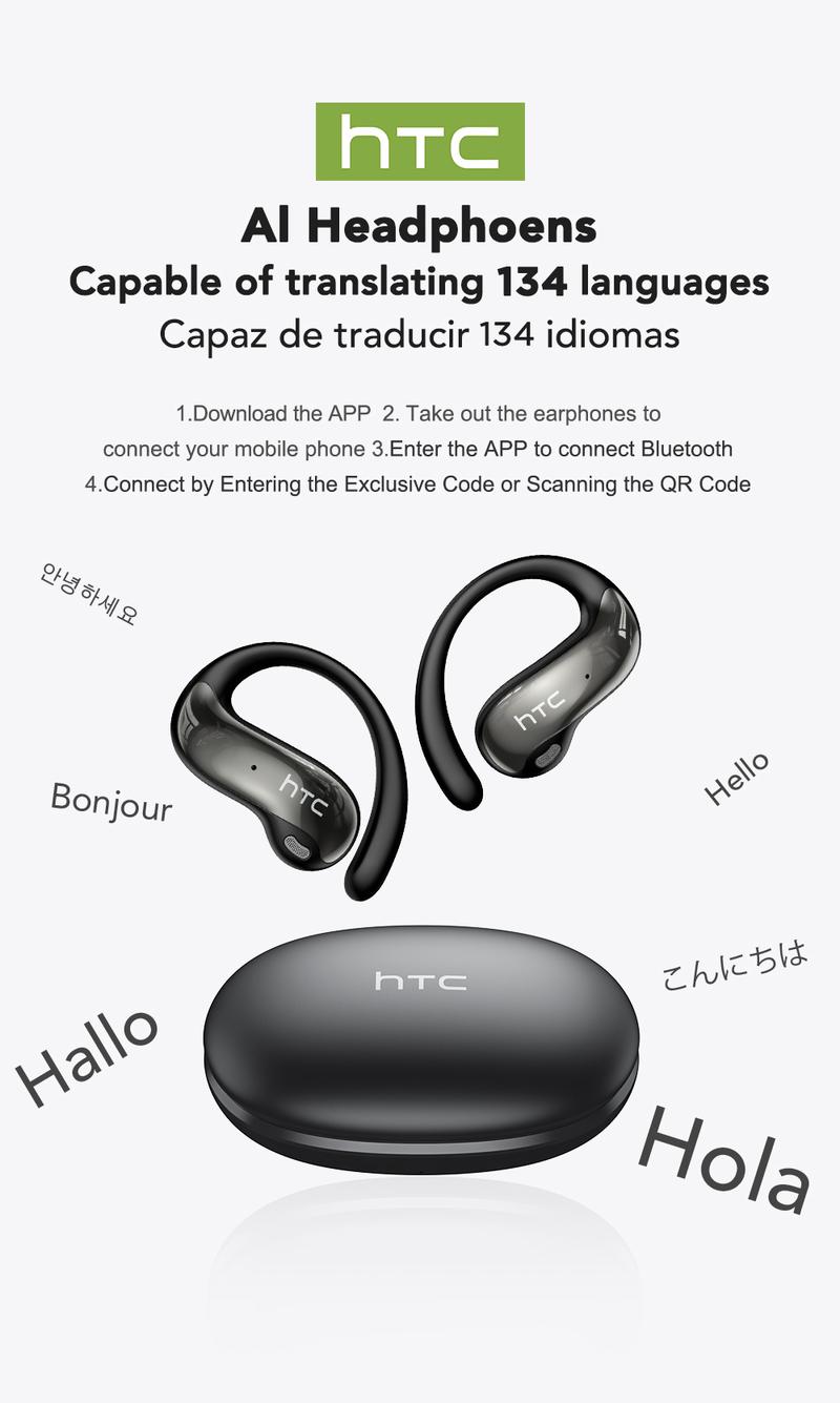 HTC NE19 AI Translation Earbuds Open Ear Wireless Headphones 134 Languages Translatable Bluetooth Smart Earphones HTC NE19 AI Translation Earbuds Open Ear Wireless Headphones 134 Languages Translatable Bluetooth Smart Earphones