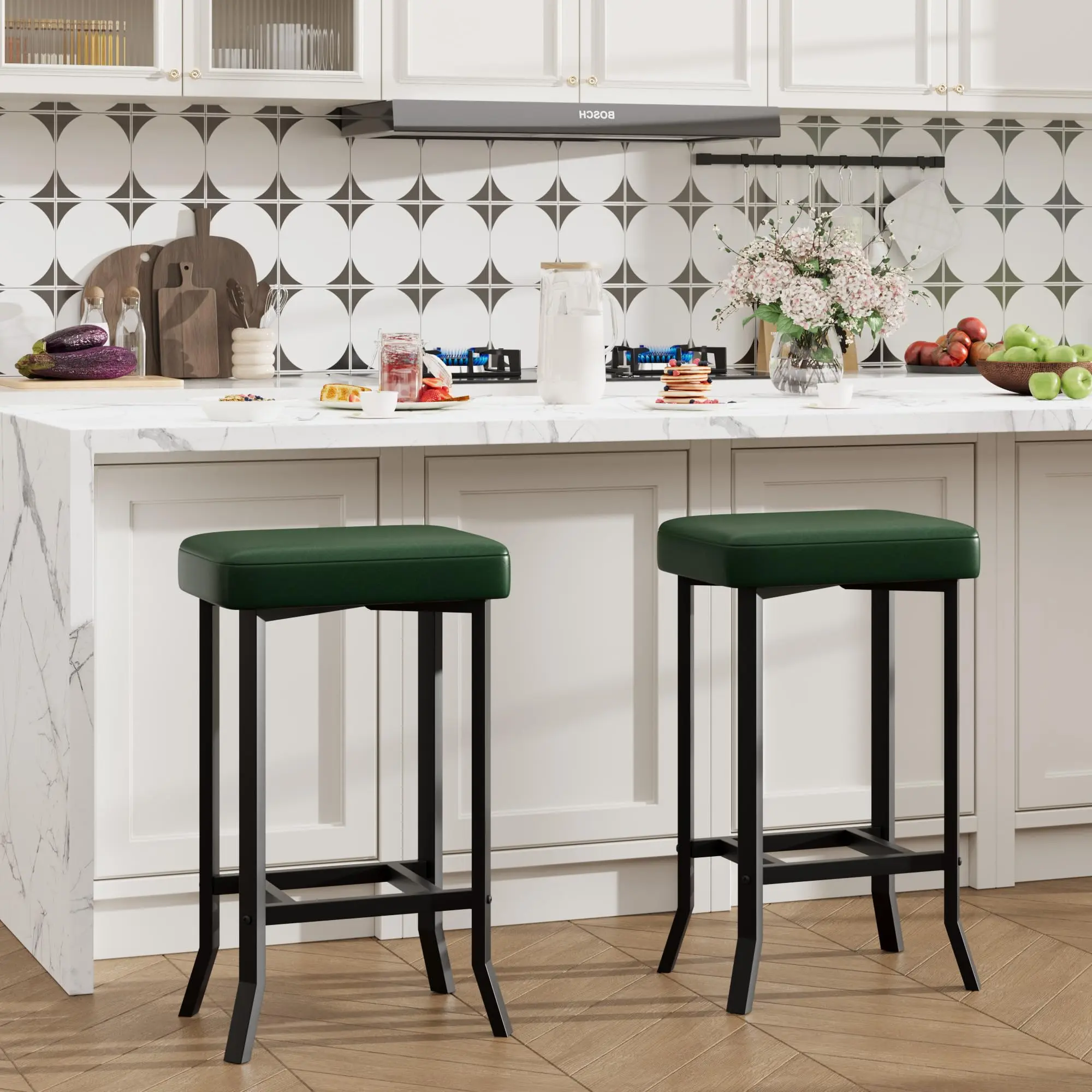 Garvee Bar Stools Set of 2 or 4, 24" Leather Upholstered with Thick Cushion & Irregular Legs – Compact for Small Spaces, Kitchen, Home Bar, Dining Room