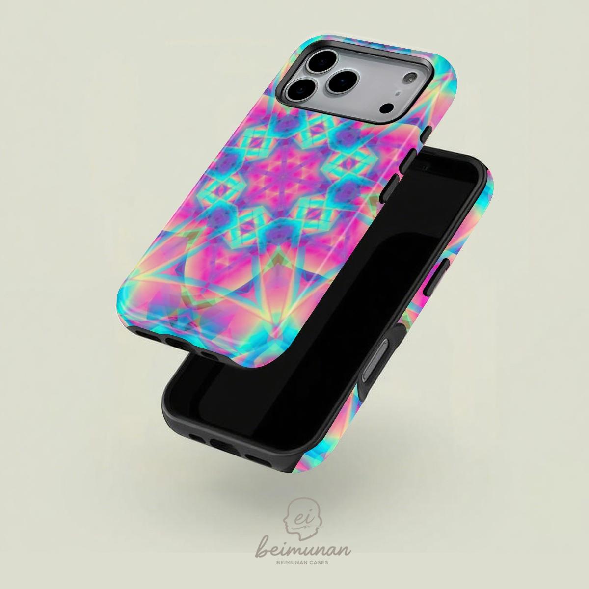 1PC Psychedelic Holographic Trippy Pattern Phone Case， Heavy Duty Shockproof 2in1 Protective Case for iPhone17 16 15 14 13 12 Pro Max， Samsung Galaxy S26 S25 S24 S23 S22 Ultra Series Gift Minimalist Fashion Shell