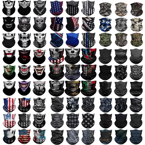 Adults' 9-Piece Seamless Neck Gaiter Bandana Set - Gothic Skull Style, Quick Dry, Breathable Full Balaclava Face Masks, UV Protection Sports & Outdoor Accessories for Biking