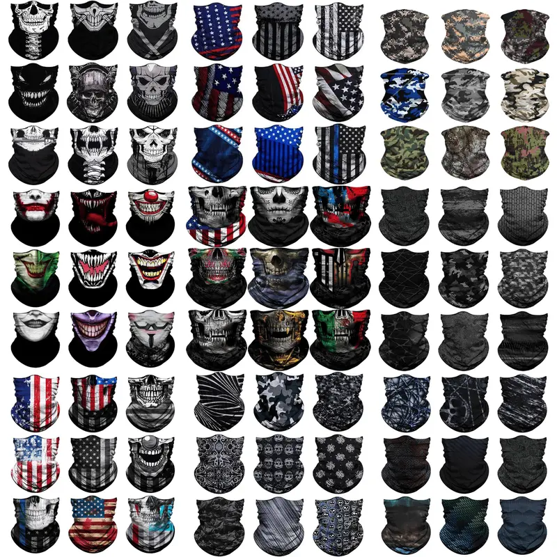 Adults' 9-Piece Seamless Neck Gaiter Bandana Set - Gothic Skull Style, Quick Dry, Breathable Full Balaclava Face Masks, UV Protection Sports & Outdoor Accessories for Biking