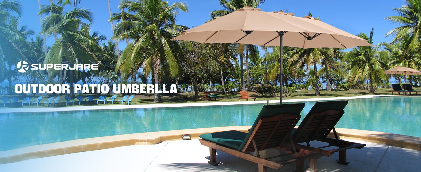 SUPERJARE 13FT Umbrella Outdoor Patio, Double sided Pool Umbrellas with Fade Resistant Canopy, Large Table Umbrella for Deck, Market, Backyard