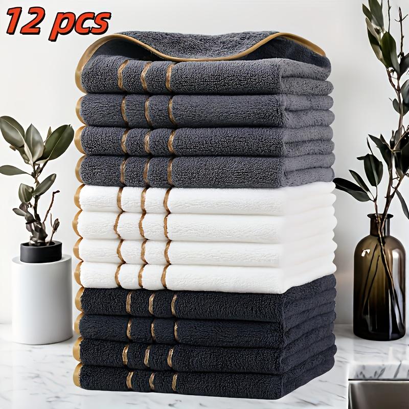 Premium 12pcs Set of Golden Square Towels 35cm X 35cm Wide Striped Towel- Ultra-fine Fiber Towel with Exceptional Absorbency, Suitable for Both Wet and Dry Cleaning, Retro Style, Space Theme, Applicable for Home, Bathroom, Spa Centers, Valentine'