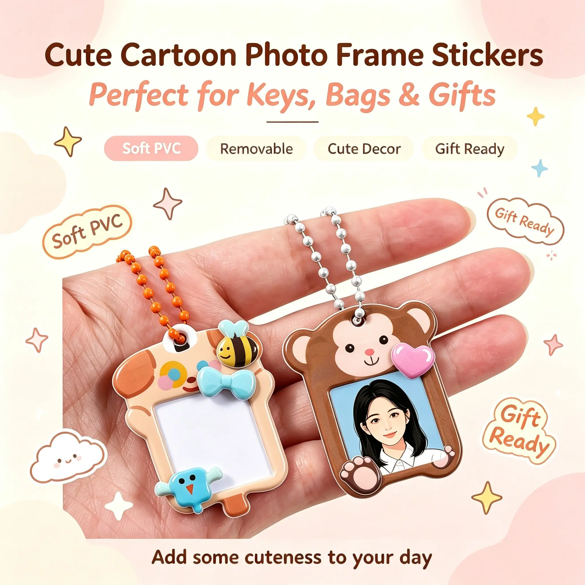 Cute 3D Bubble Photo Frame Stickers Set of 6, Removable Puffy Stickers for Notebook, Water Bottle & Crafts, Sticker Packs