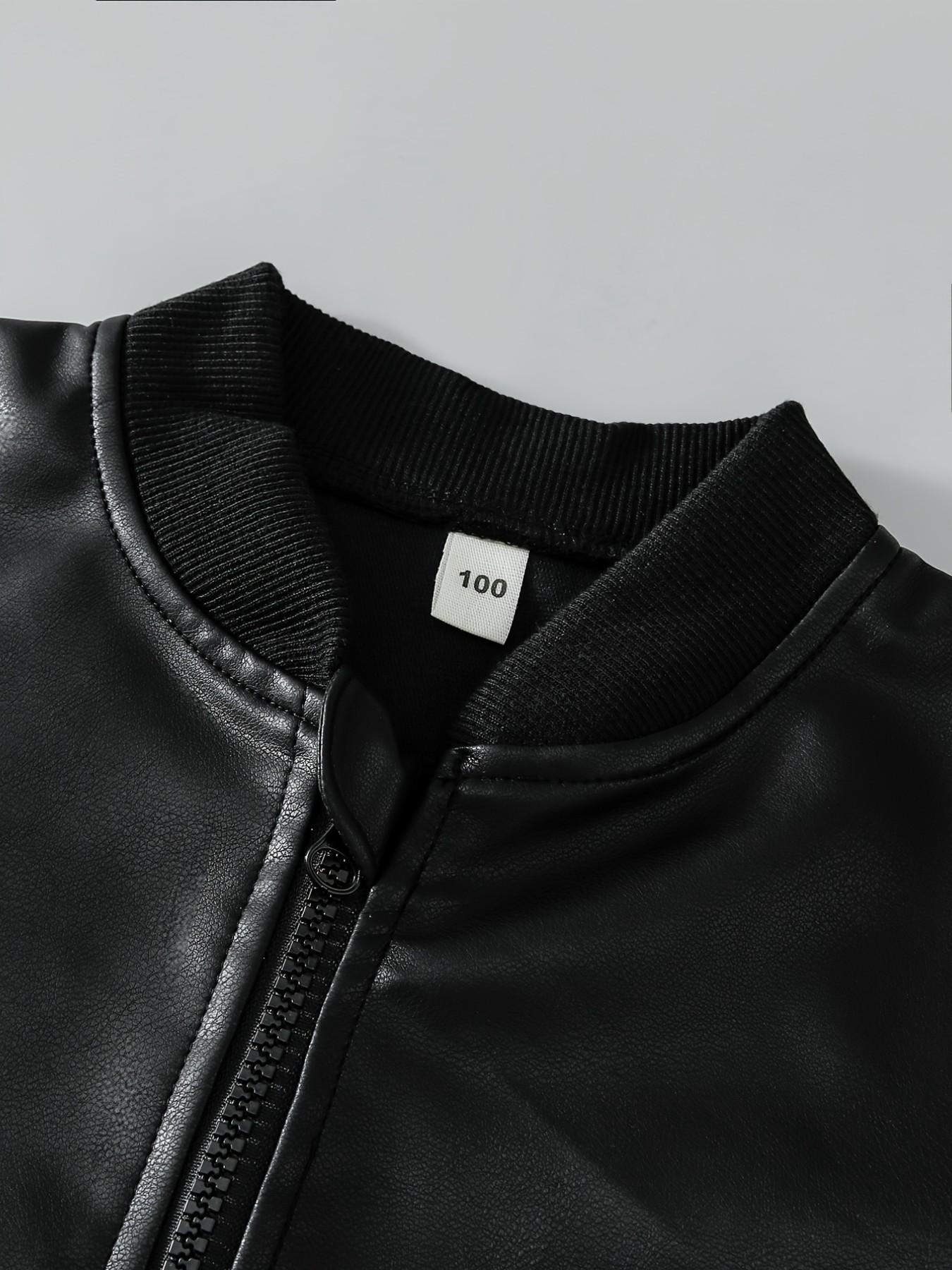 Boys' Fashion Thin Jacket, Trendy Zipper Cardigan, Cool Casual PU Leather Outerwear, Daily Wear, Simple and Versatile